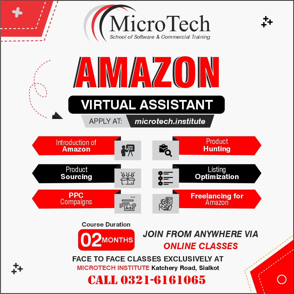 0001 amazon virtual assistant va online live lectures 01 june 2022 course diploma coaching training in sialkot prof mirza shaban zafar microtech instiutte college